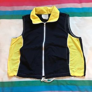 90s Yellow and Navy Windbreaker Vest Large